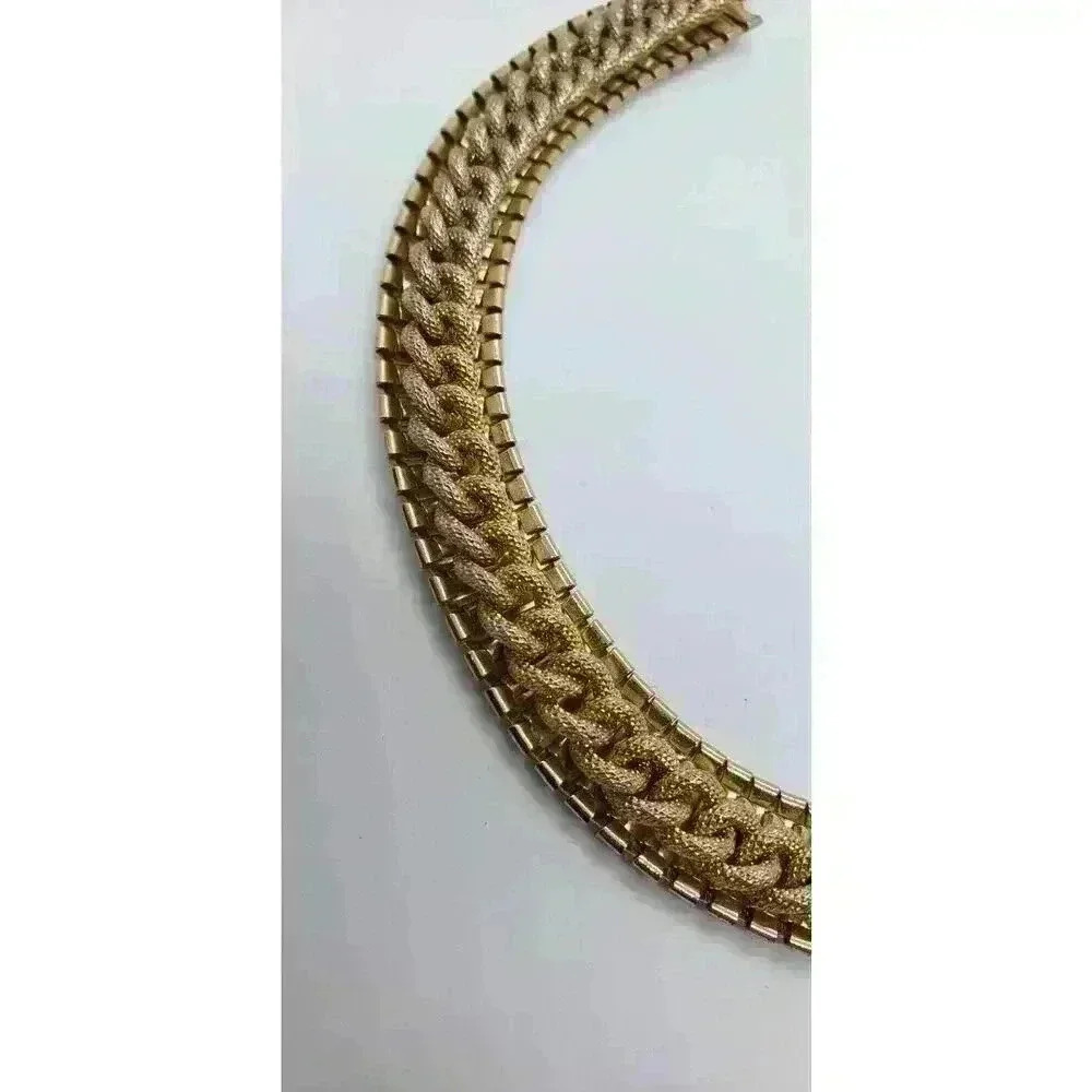 Vintage Gold Choker Necklace Railroad Style & Braided Thick Chain Chunky - Picture 2 of 12